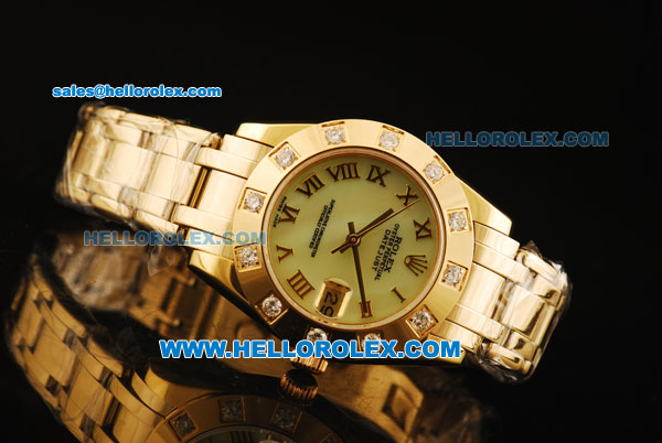 Rolex Datejust Automatic Movement Full Gold with Green Dial and Roman Numerals-ETA Coating Case - Click Image to Close